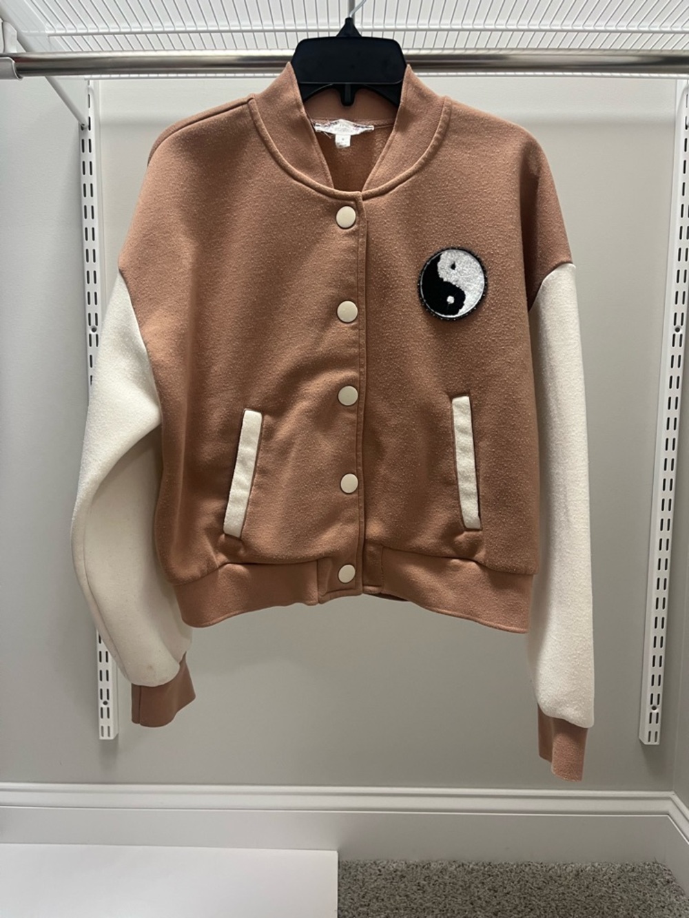 Pink Republic Tan/Blush and Cream Snap-Front Bomber